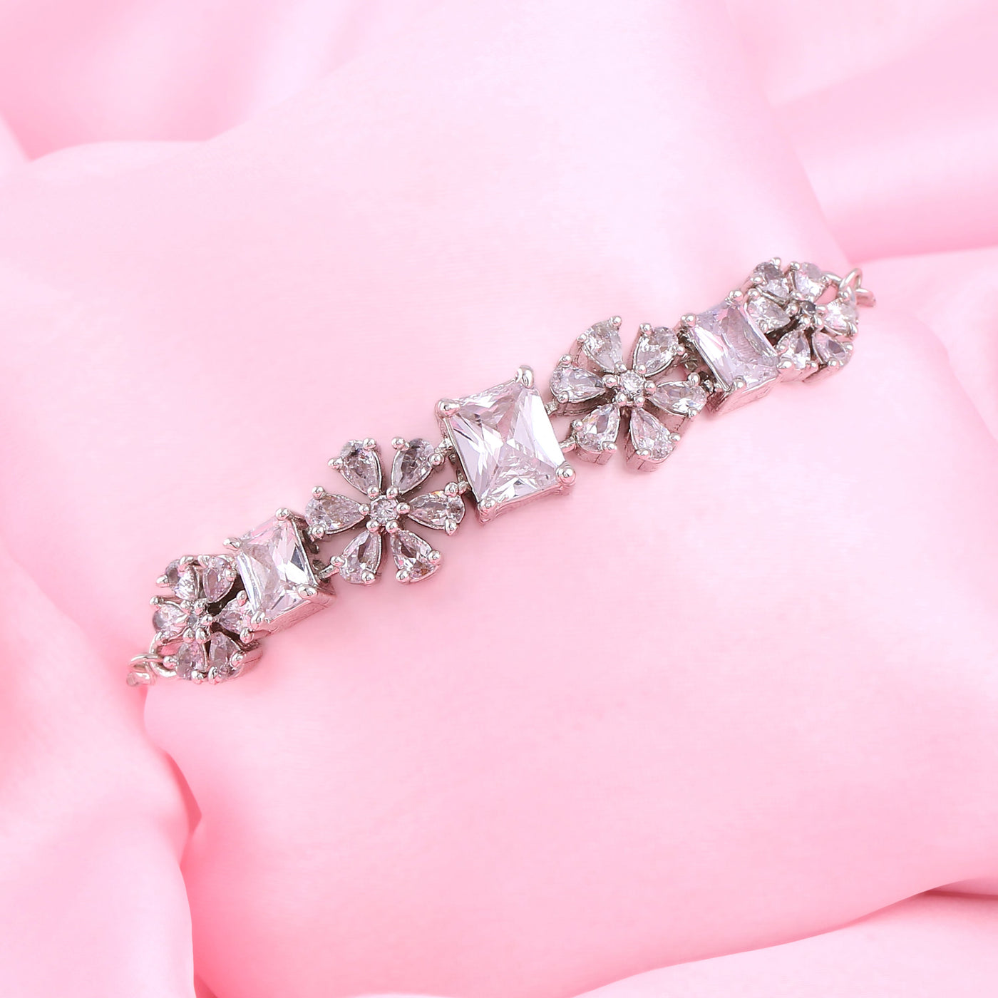 Estele Rhodium Plated CZ Fascinating Designer Bracelet for Women