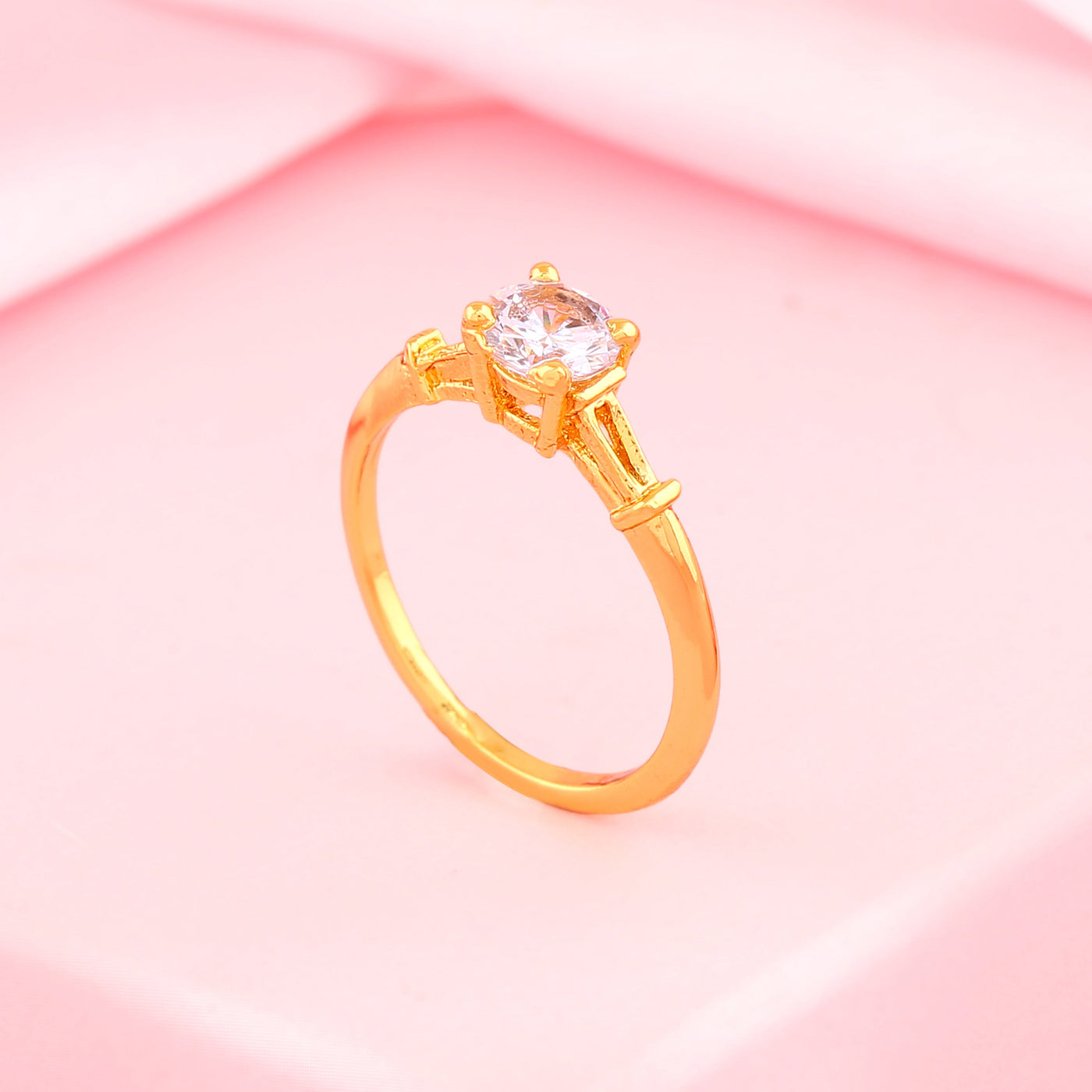 Estele Gold Plated CZ Enticing Solitaire Finger Ring for Women