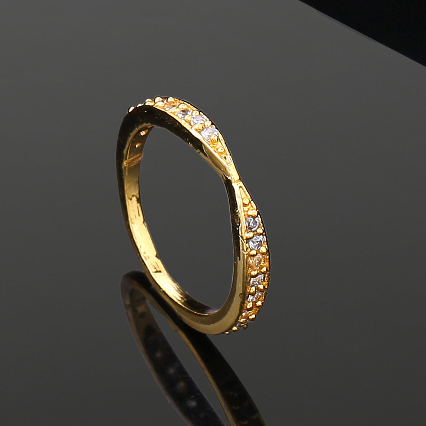 Estele Gold Plated CZ Classic Designer Finger Ring for Women