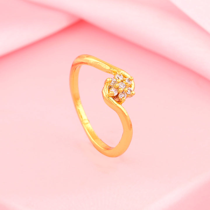 Estele Gold Plated CZ Solitaire Flower Designer Finger Ring for Women