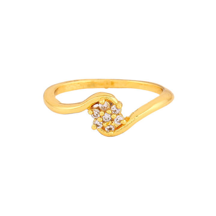 Estele Gold Plated CZ Solitaire Flower Designer Finger Ring for Women