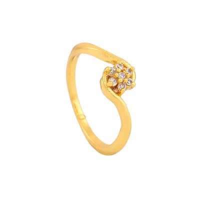 Estele Gold Plated CZ Solitaire Flower Designer Finger Ring for Women