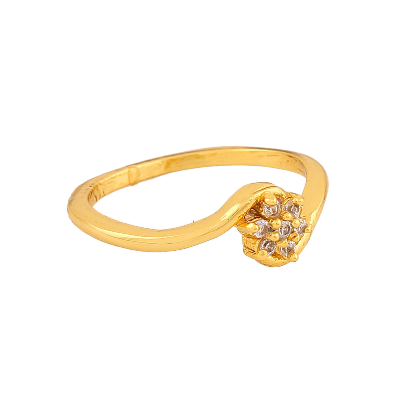 Estele Gold Plated CZ Solitaire Flower Designer Finger Ring for Women