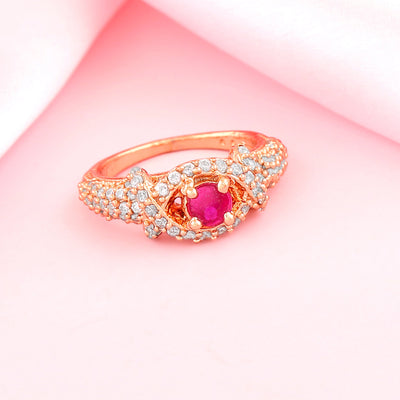 Estele Rose Gold Plated CZ Sparkling Finger Ring for Women