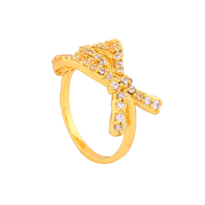Estele Gold Plated CZ Knot Designer Finger Ring for Women