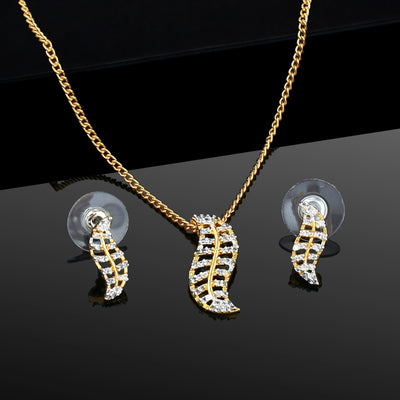 Estele Gold Plated Leaf Shaped Necklace Set with American Diamonds for Women / Girls