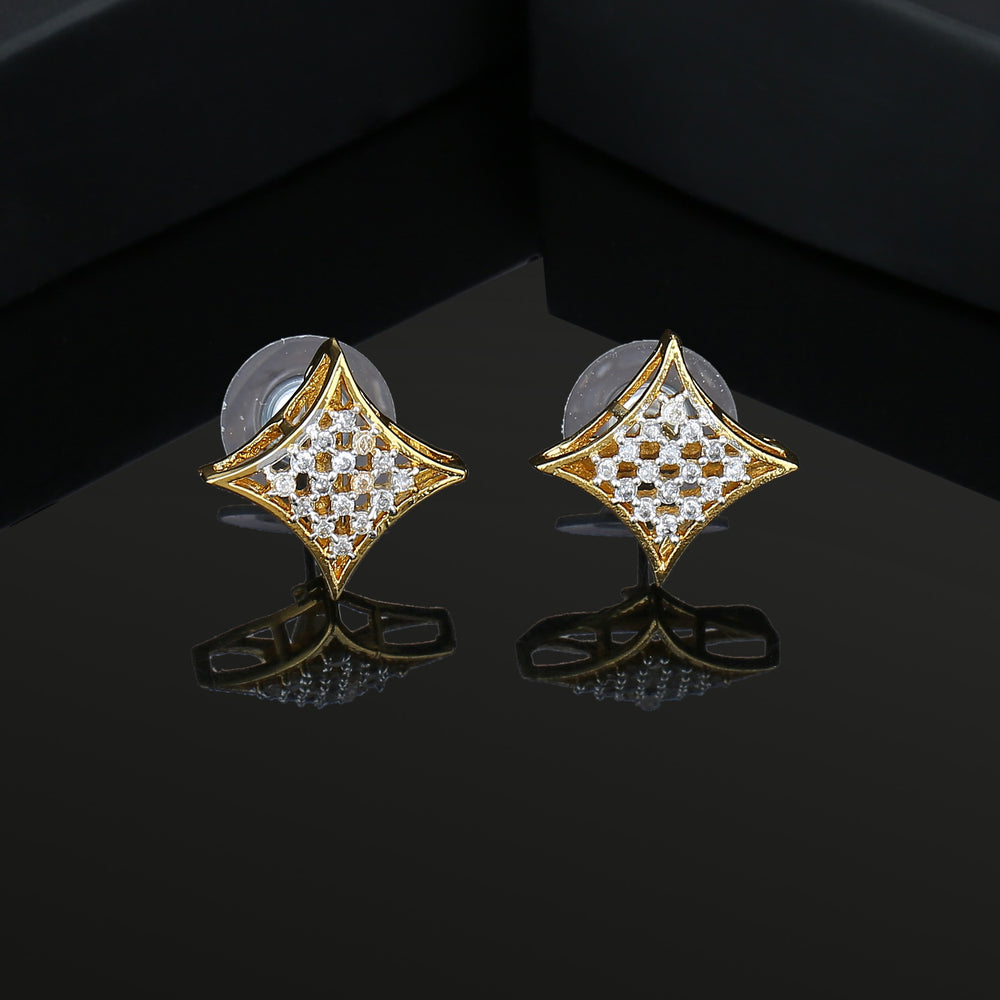 Buy Estele Gold Plated Square Shaped White AD Stone Stud Earrings