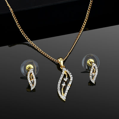 Estele 24 KT Gold and Silver-Plated CZ Leaf Fancy Pendant Set for Women / Girls