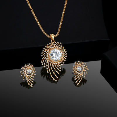 Estele Gold Plated CZ Diamond Studded Pendant Set for Women / Girls