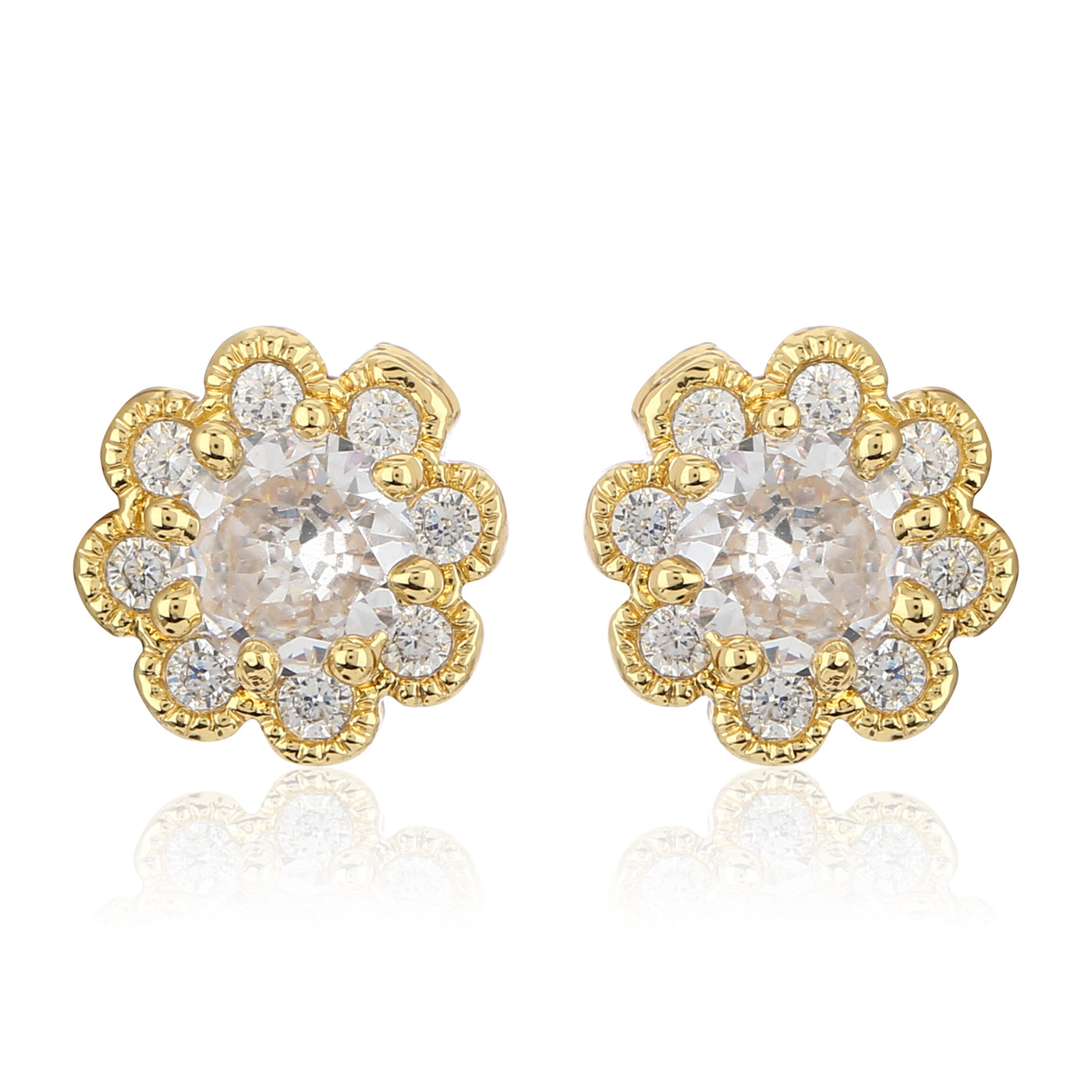 Gold Tone Plated White AD Stone Stud Earring