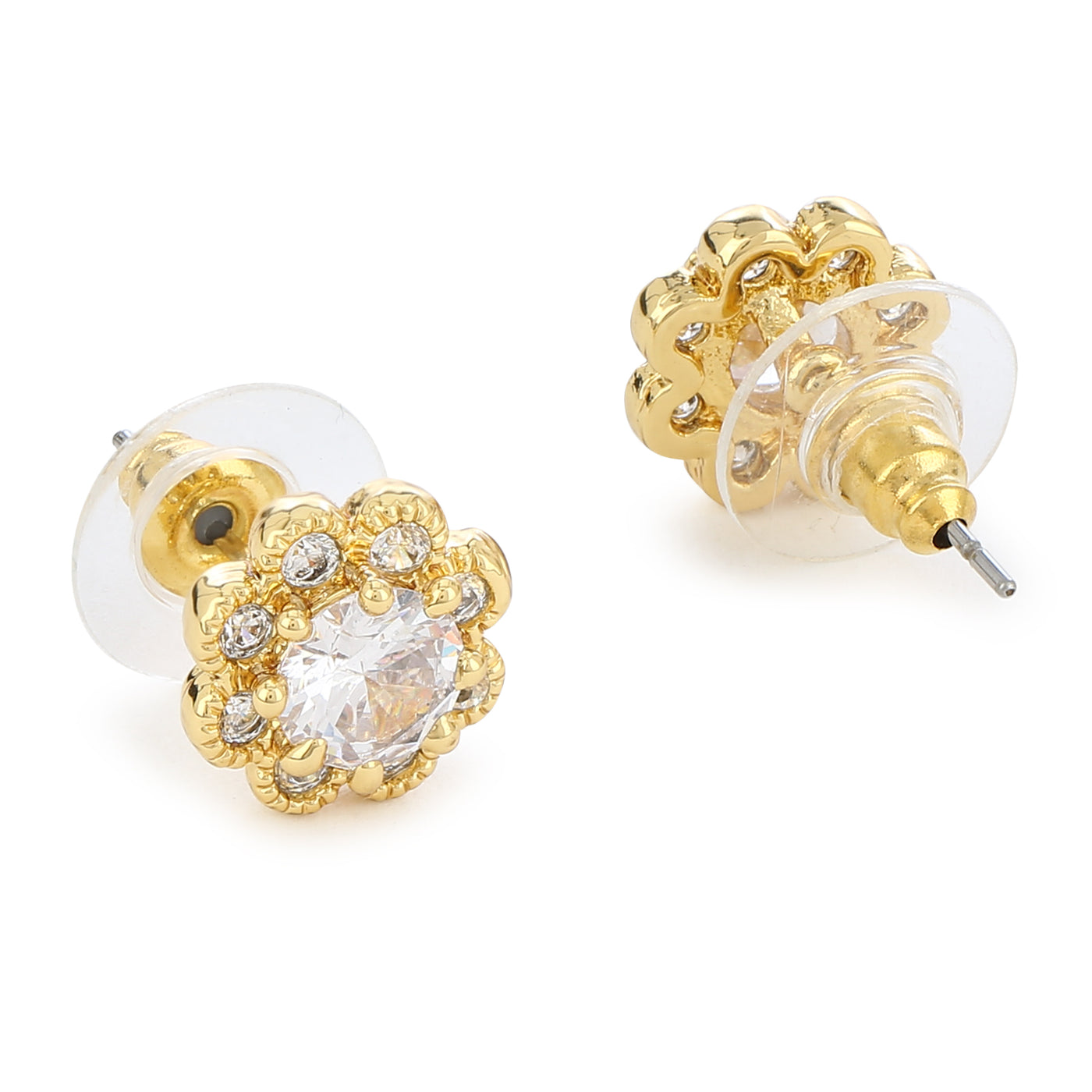 Gold Tone Plated White AD Stone Stud Earring