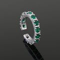 Estele Rhodium Plated CZ Dazzling Finger Ring with Green Crystals for Women(Adjustable)