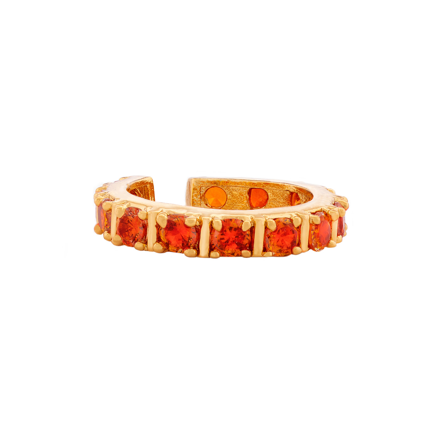 Fancy gold plated band ring with multiple square orange american diamonds (adjustable)