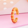 Estele Gold Plated CZ Fancy Multiple Square Designer Band Ring with Orange Stones for Women(Adjustable)