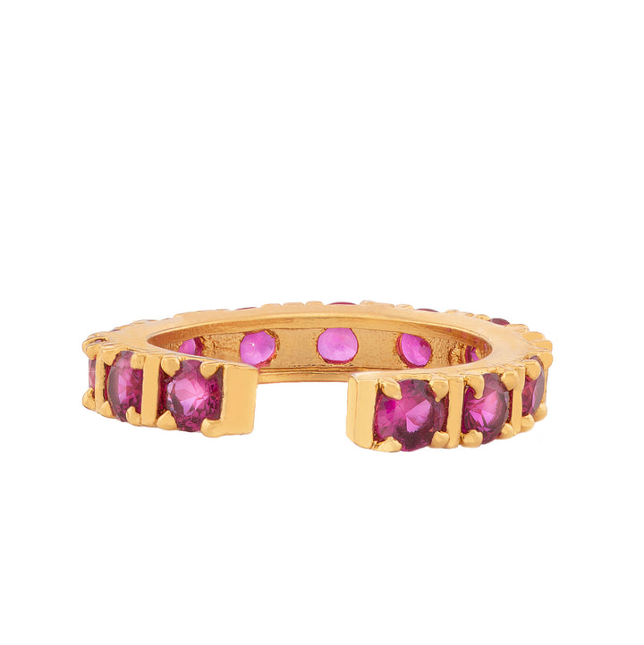 Fancy gold plated band ring with multiple square Pink american diamonds (adjustable)
