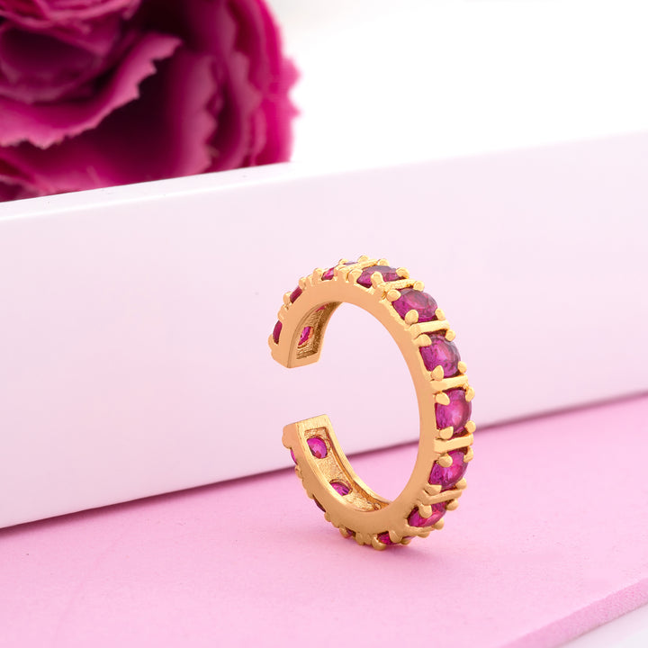 Fancy gold plated band ring with multiple square Pink american diamonds (adjustable)