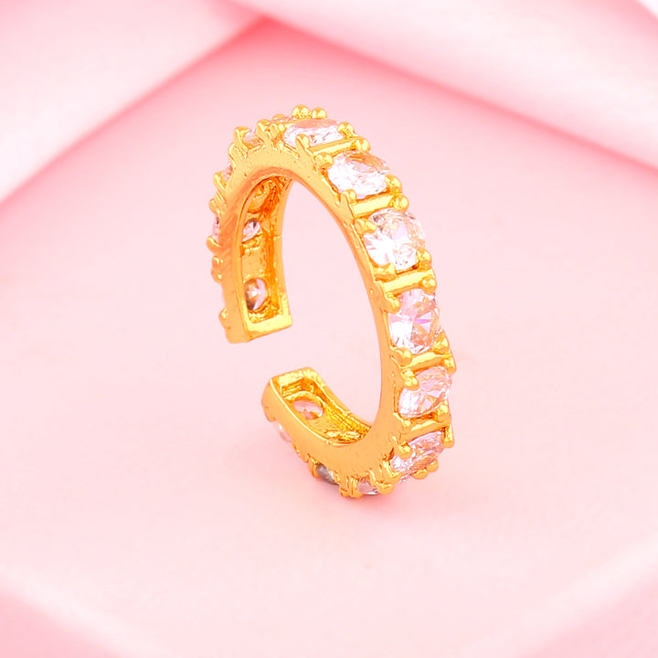 Estele Gold Plated CZ Dazzling Finger Ring with White Crystals for Women (adjustable)