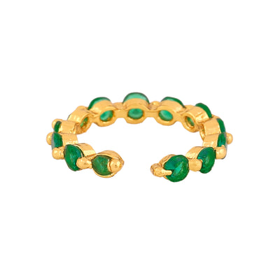 Estele Gold Plated CZ Glittering Finger Ring with Green Crystals for Women(Adjustable)