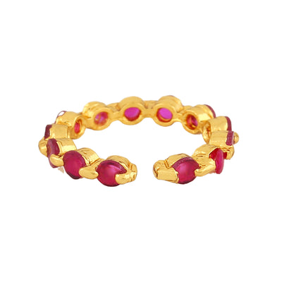 Estele Gold Plated CZ Sparkling Finger Ring with Ruby Crystals for Women(Adjustable)