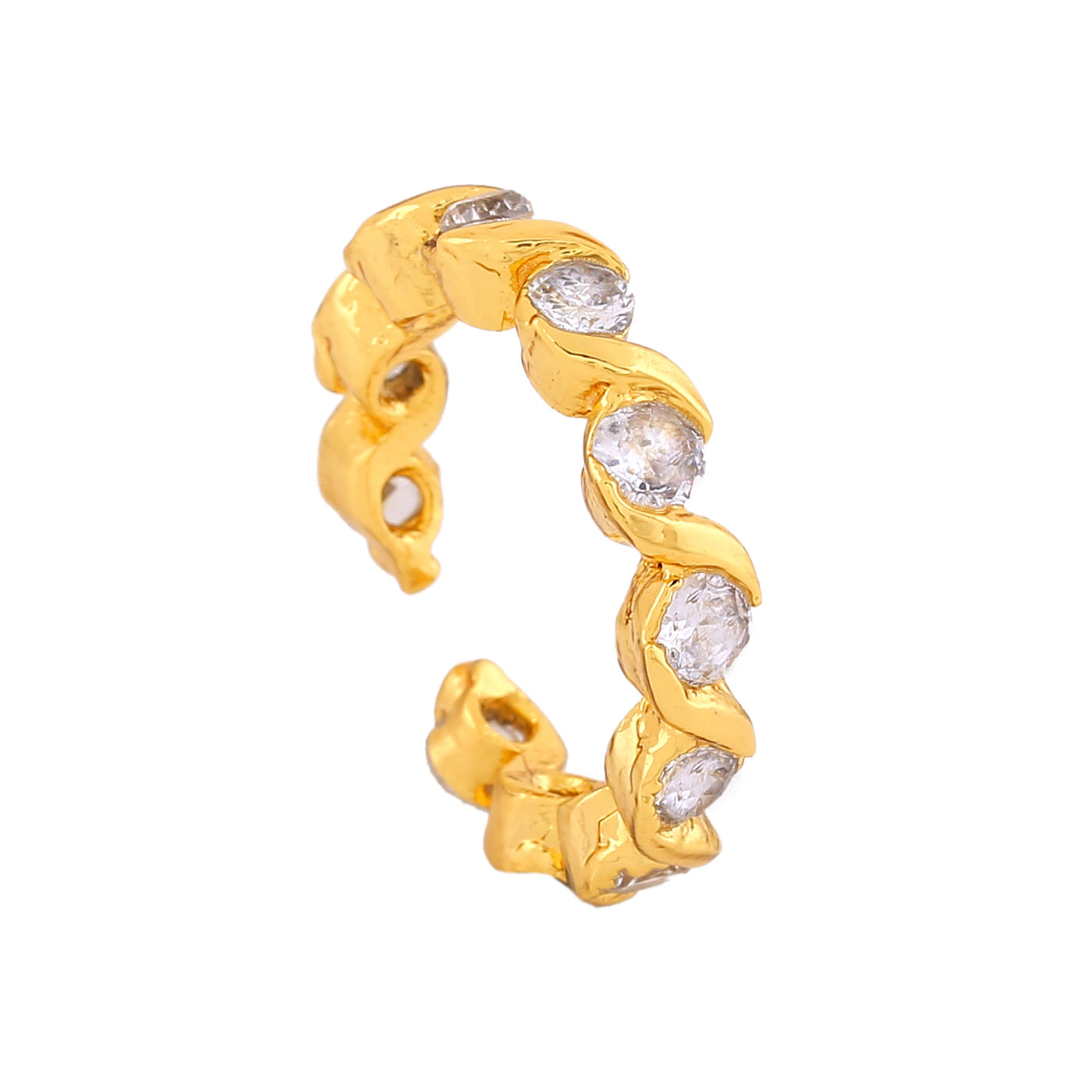 Estele Gold Plated CZ Twisted Finger Ring with White crystals for Women