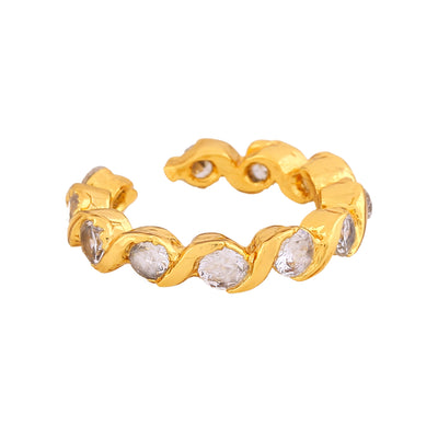 Estele Gold Plated CZ Twisted Finger Ring with White crystals for Women