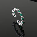 Estele Rhodium Plated CZ Dazzling Finger Ring with Green Crystals for Women (Adjustable)