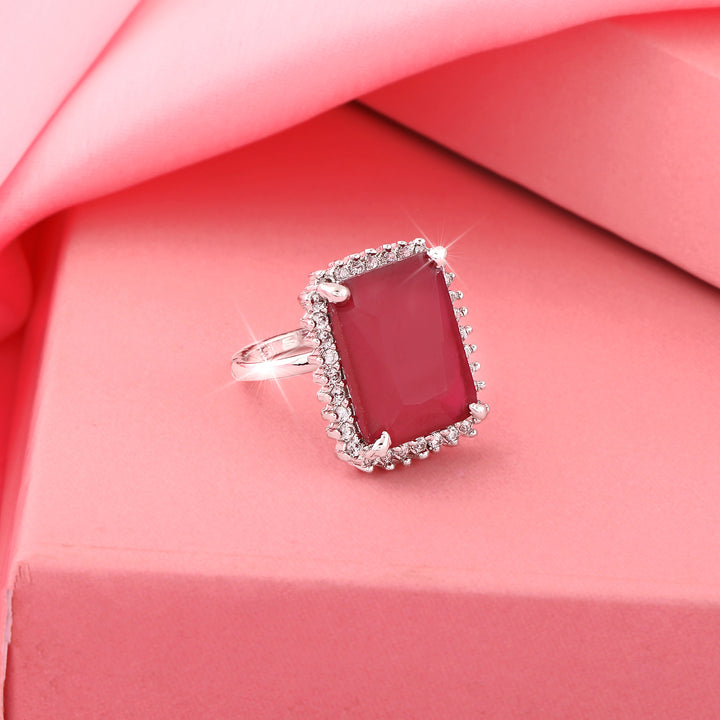Estele Rhodium Plated CZ Adjustable Sparkling Ring for Women