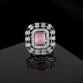 Estele Rhodium Plated CZ Magnificent Finger Ring with Mint Pink Stone for Women(Adjustable)