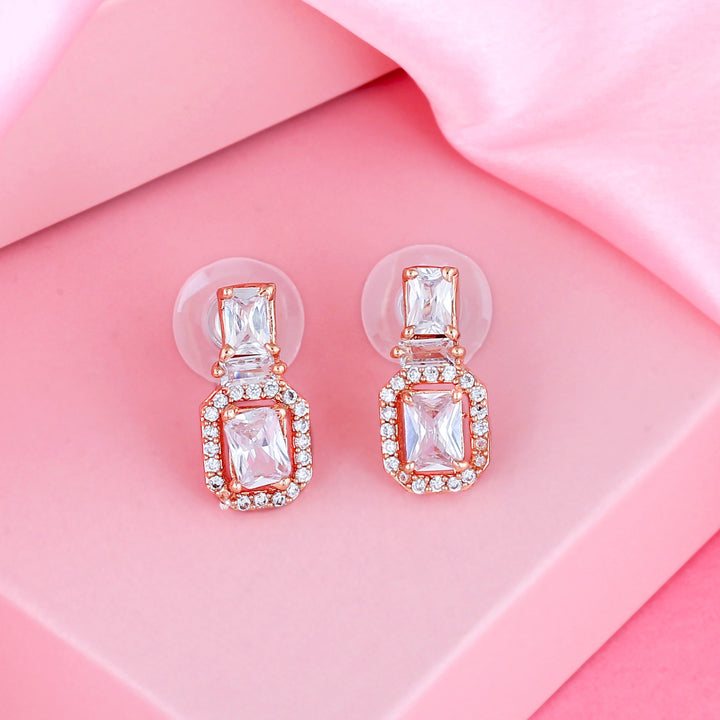 Estele Rose Gold Plated CZ Sweetpea Earrings for Women