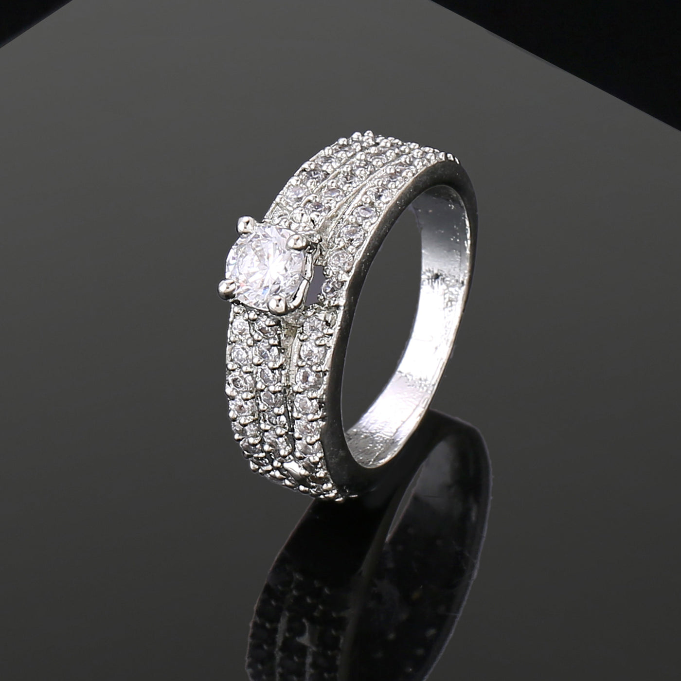 Estele Rhodium Plated CZ Magnificent Finger Ring for Women