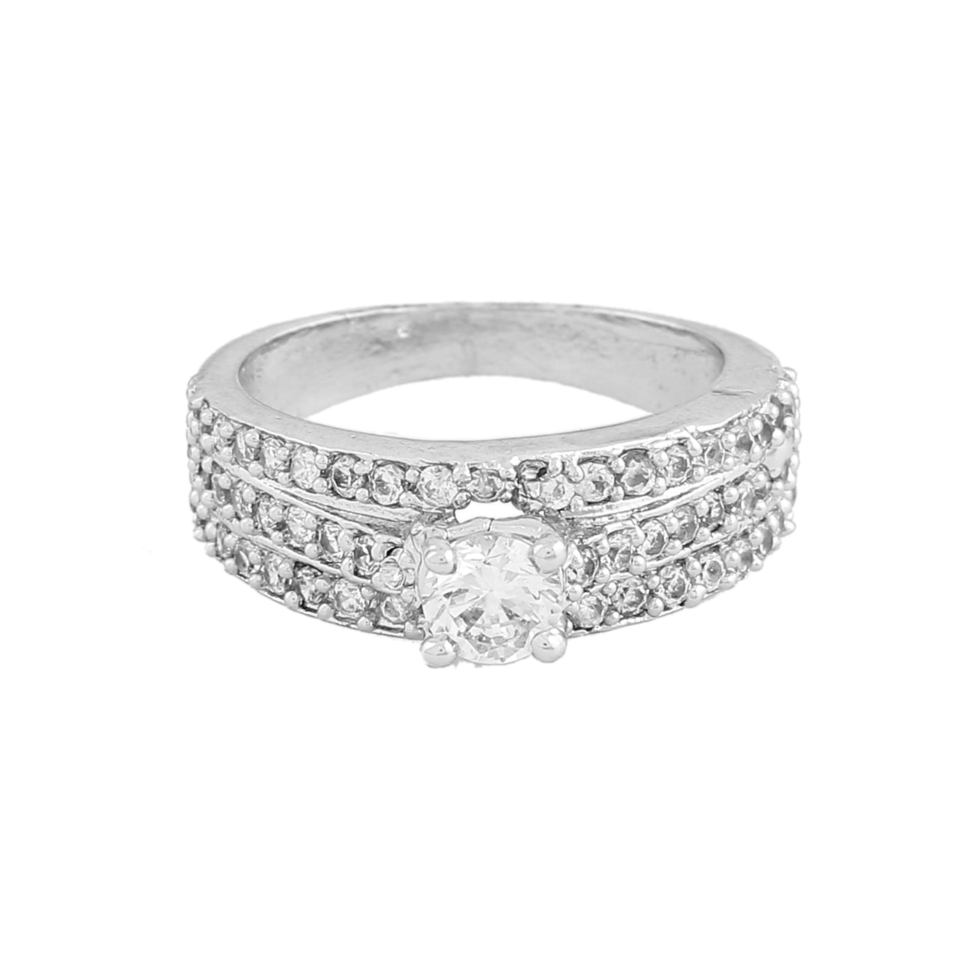 Estele Rhodium Plated CZ Magnificent Finger Ring for Women