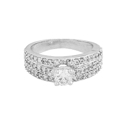 Estele Rhodium Plated CZ Magnificent Finger Ring for Women