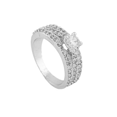 Estele Rhodium Plated CZ Magnificent Finger Ring for Women