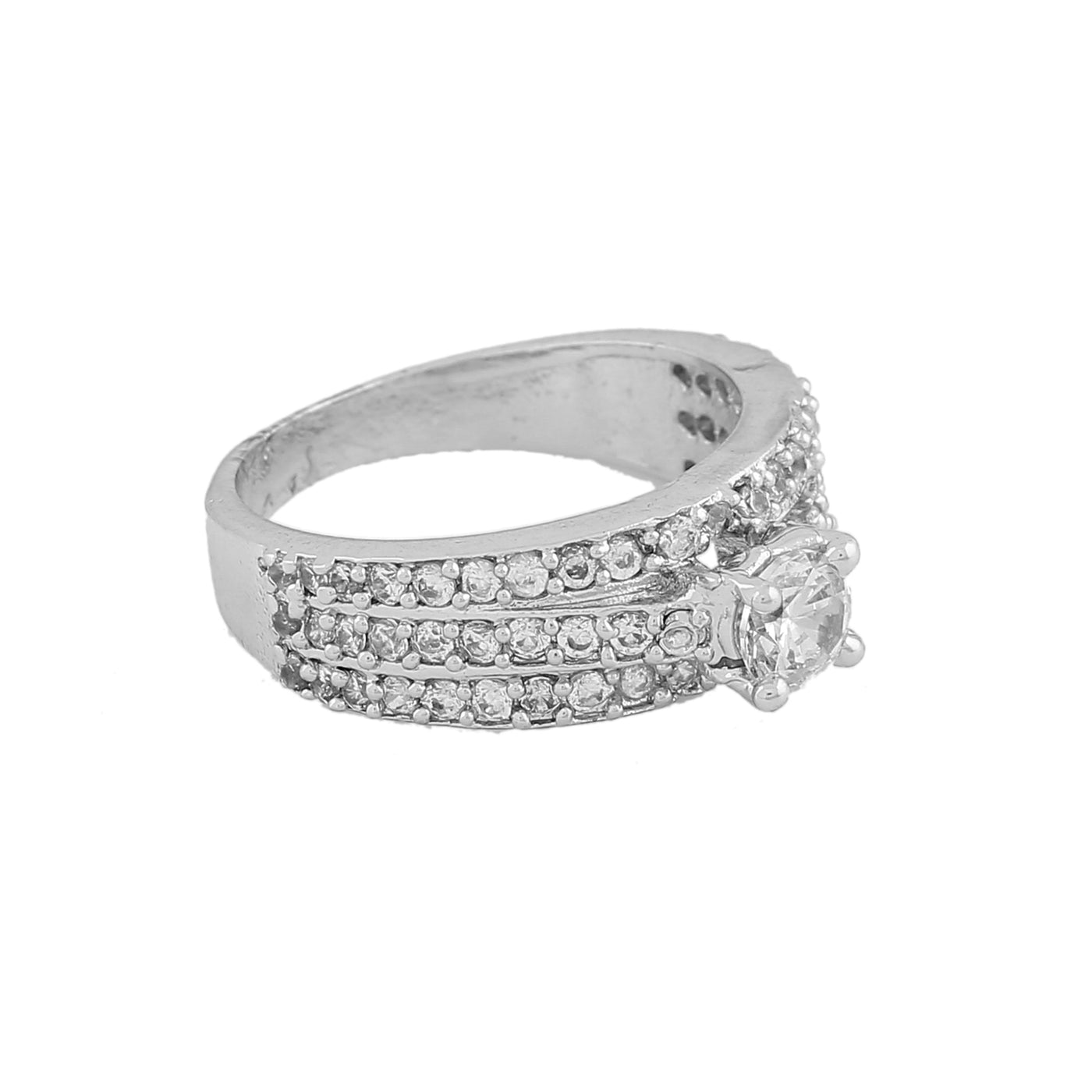 Estele Rhodium Plated CZ Magnificent Finger Ring for Women