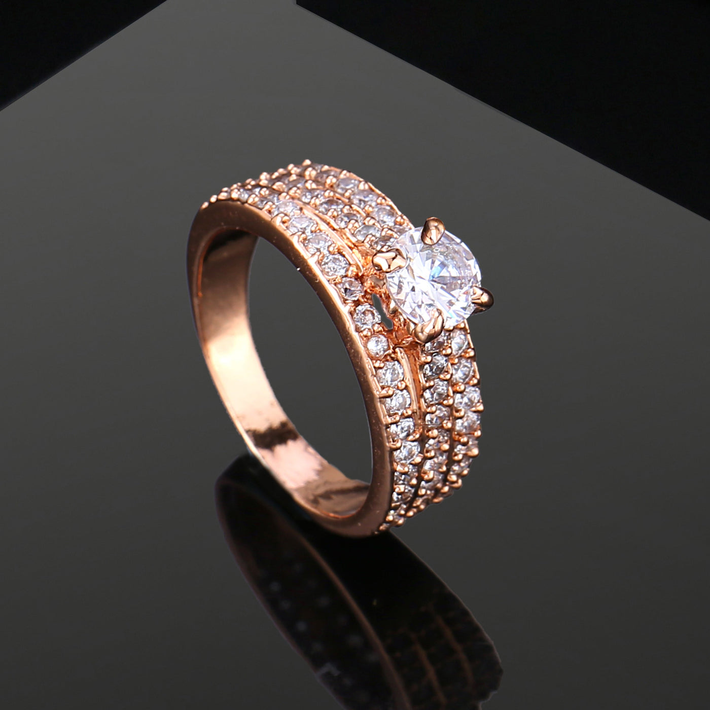 Estele Rose Gold Plated CZ Magnificent Finger Ring for Women