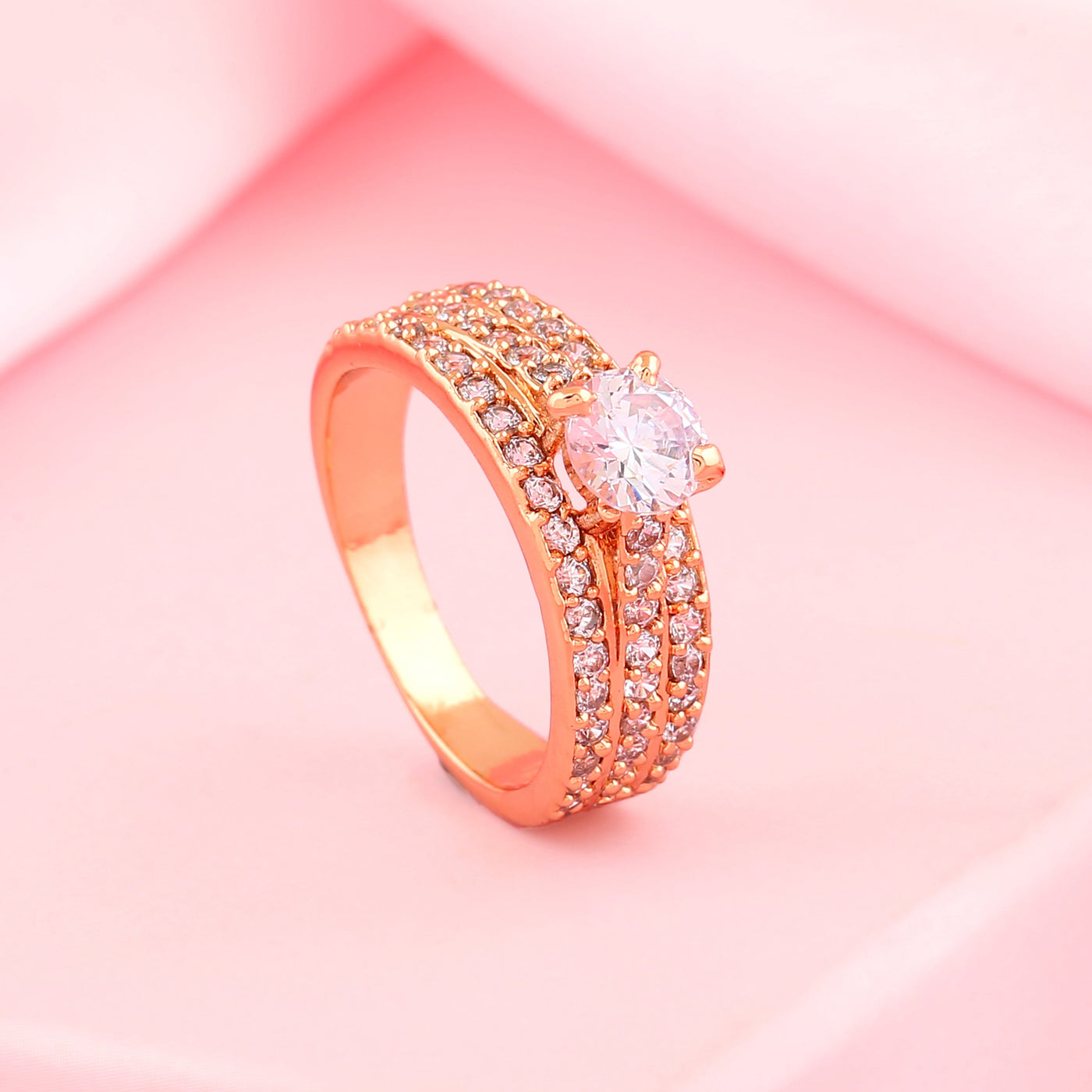 Estele Rose Gold Plated CZ Magnificent Finger Ring for Women