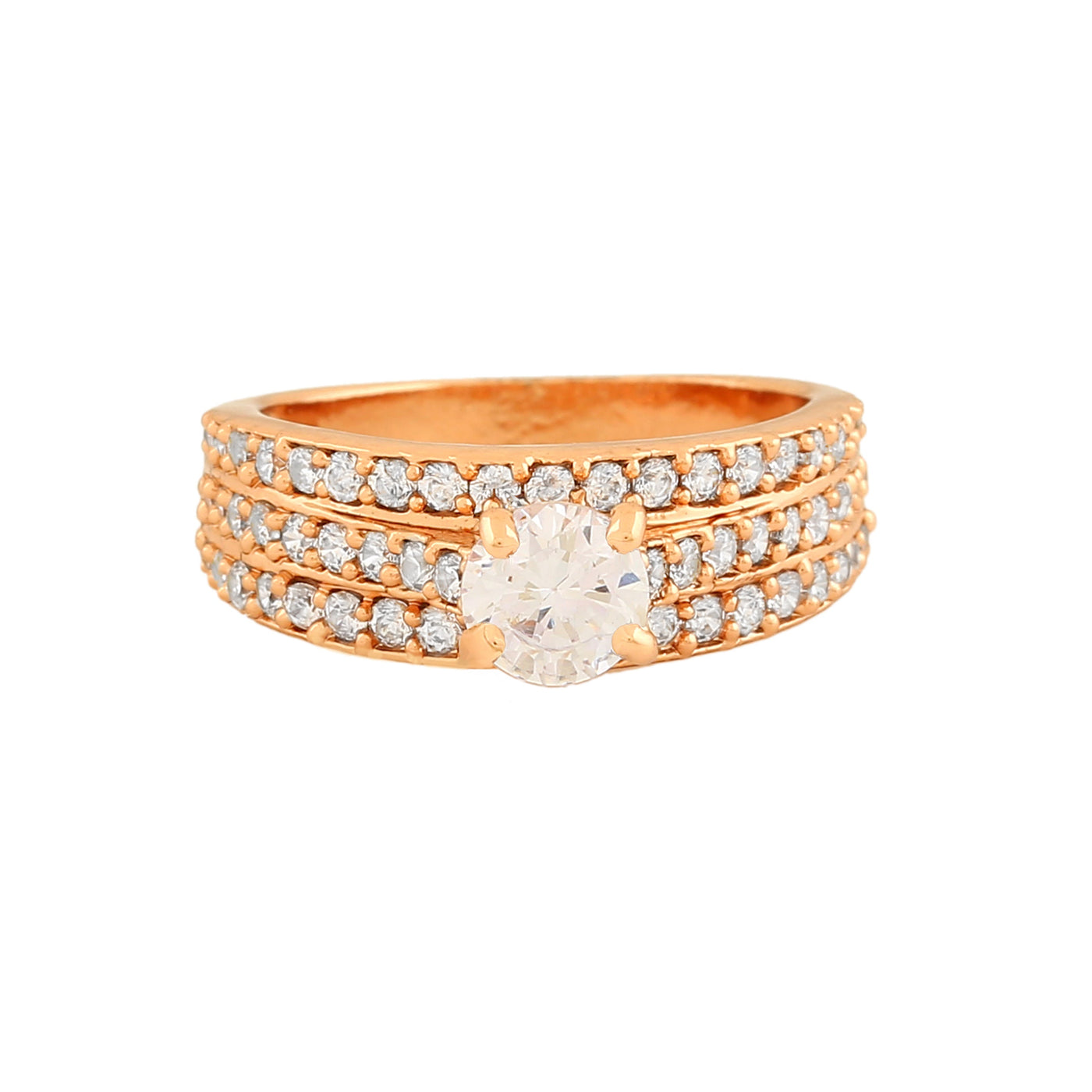 Estele Rose Gold Plated CZ Magnificent Finger Ring for Women