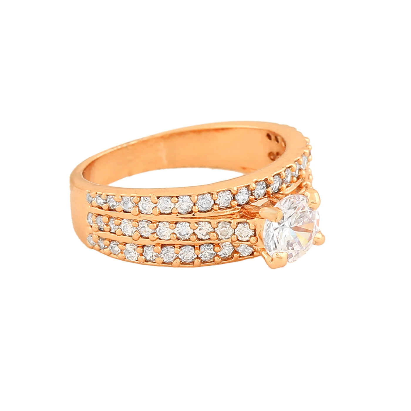 Estele Rose Gold Plated CZ Magnificent Finger Ring for Women