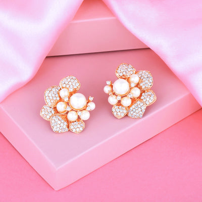 Estele Rose Gold Plated Gardenia Earrings for Women