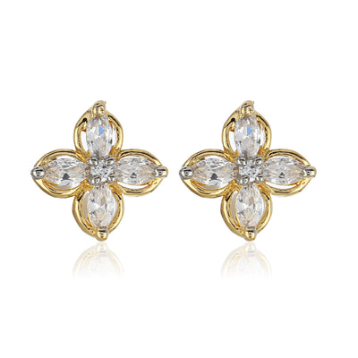 Estele Gold Plated American Diamond flower  Stud Earrings for women