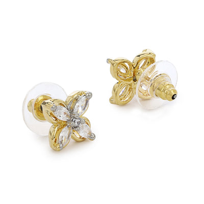 Estele Gold Plated American Diamond flower  Stud Earrings for women