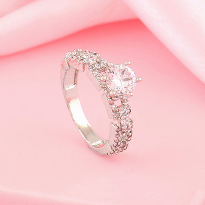 Estele Rhodium Plated CZ Sparkling Finger Ring for Women(non-Adjustable)