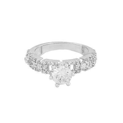 Estele Rhodium Plated CZ Sparkling Finger Ring for Women(non-Adjustable)