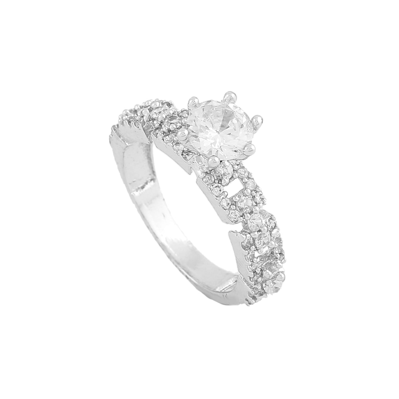 Estele Rhodium Plated CZ Sparkling Finger Ring for Women(non-Adjustable)