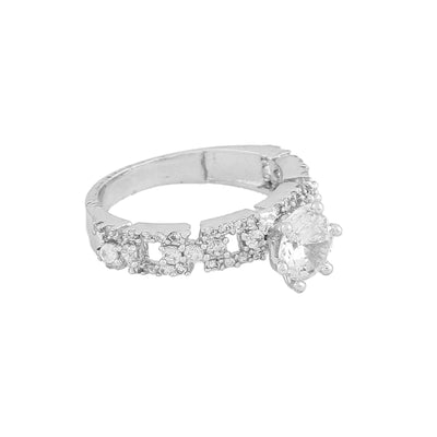 Estele Rhodium Plated CZ Sparkling Finger Ring for Women(non-Adjustable)