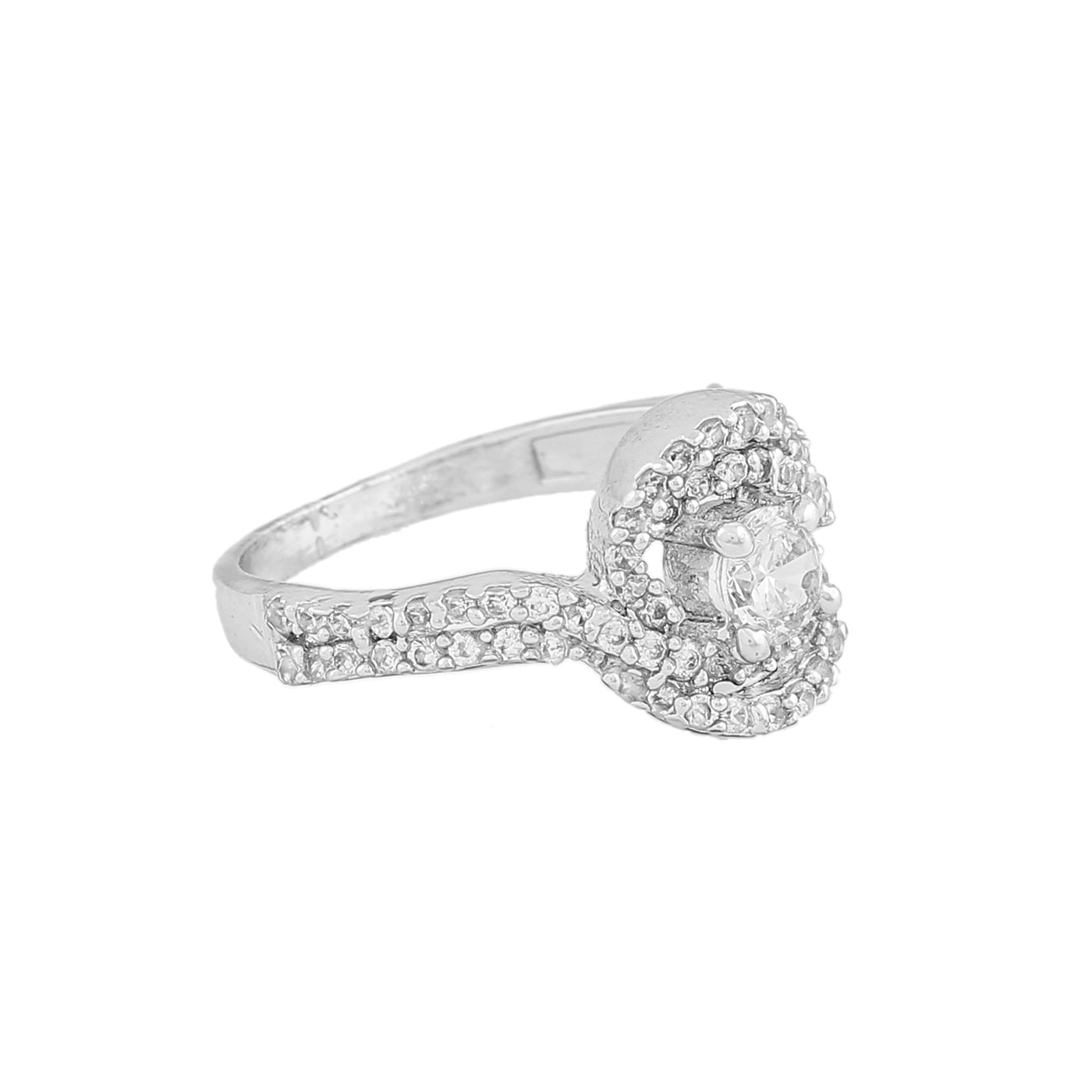 Estele Rhodium Plated CZ Swirl Designer Finger Ring for Women(non-Adjustable)