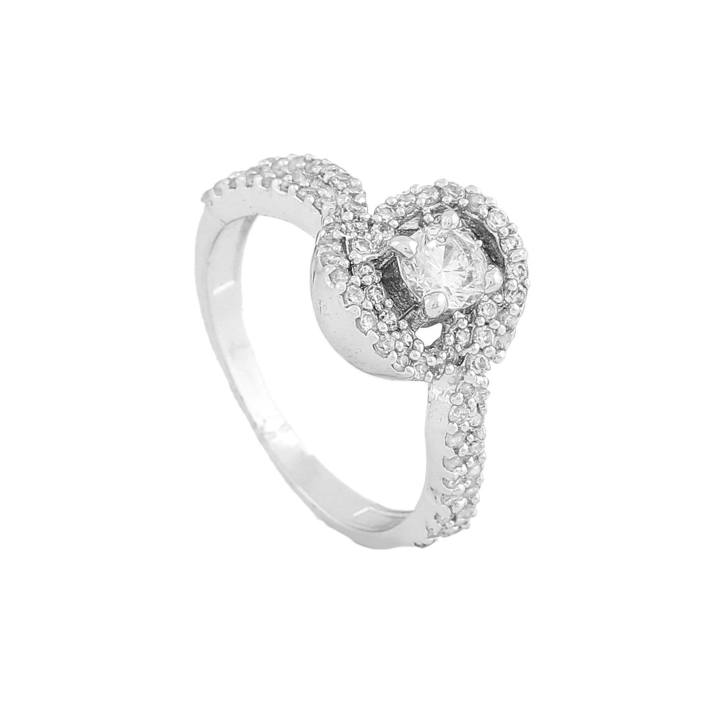 Estele Rhodium Plated CZ Swirl Designer Finger Ring for Women(non-Adjustable)