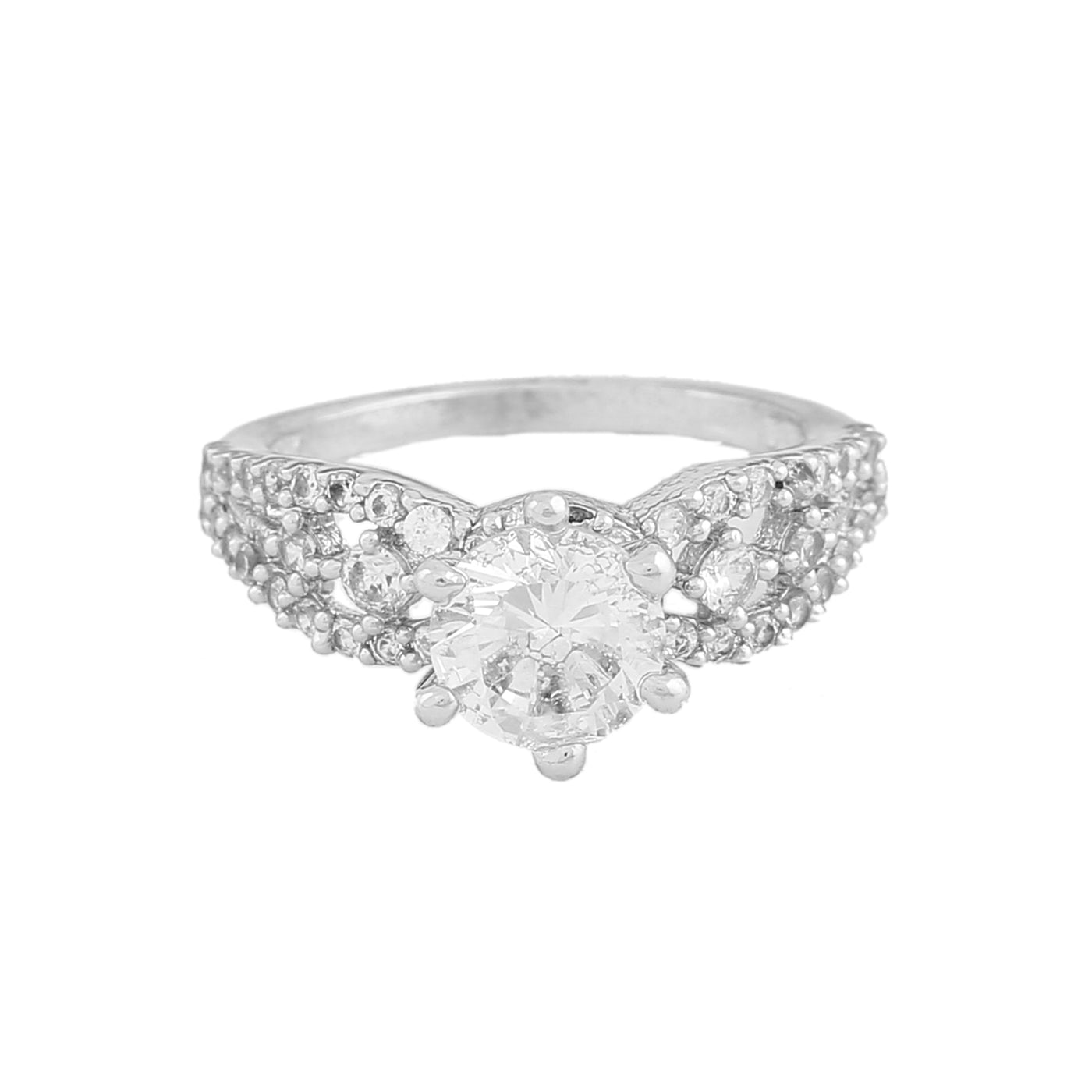 Estele Rhodium Plated CZ Dazzling Finger Ring for Women