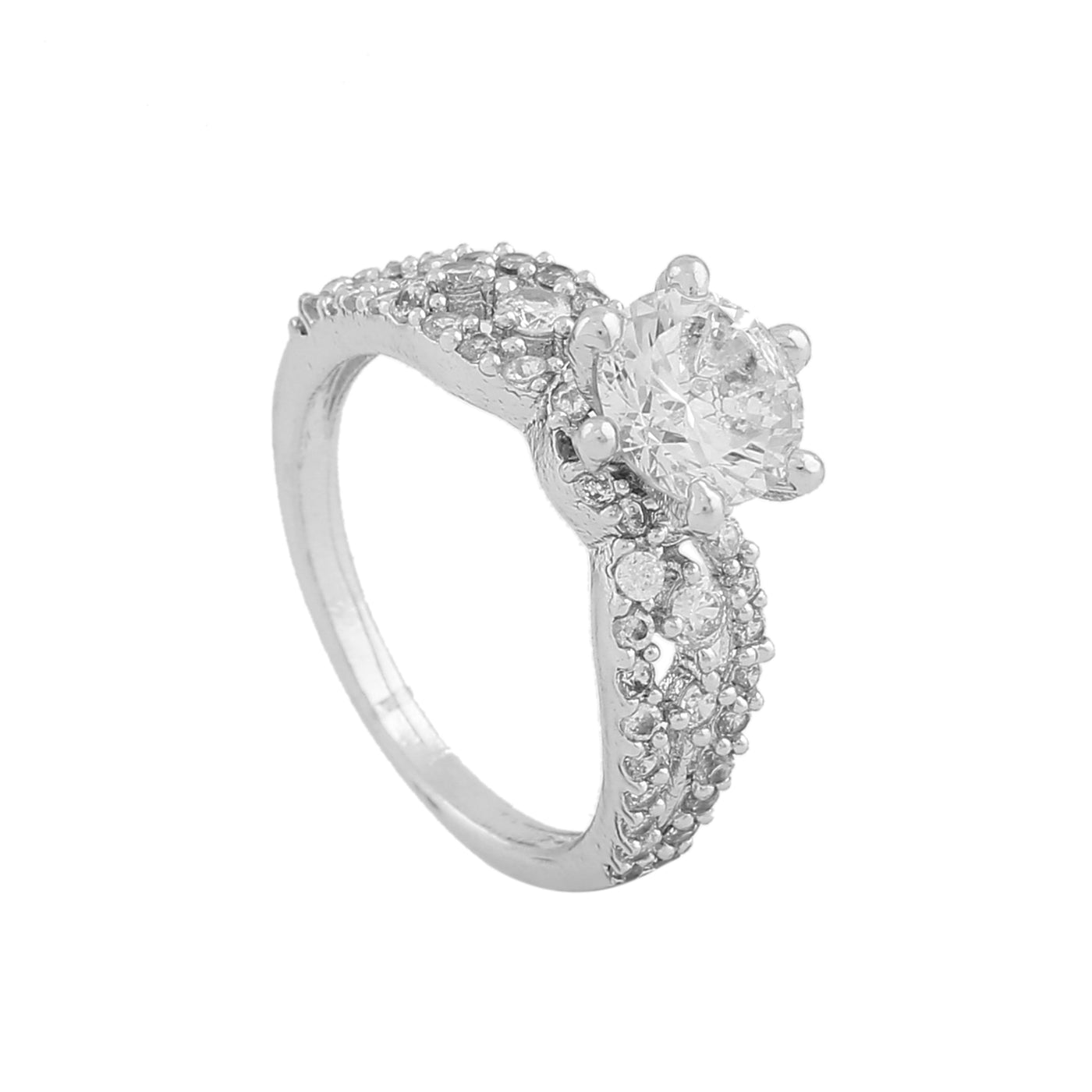 Estele Rhodium Plated CZ Dazzling Finger Ring for Women