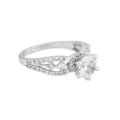 Estele Rhodium Plated CZ Dazzling Finger Ring for Women